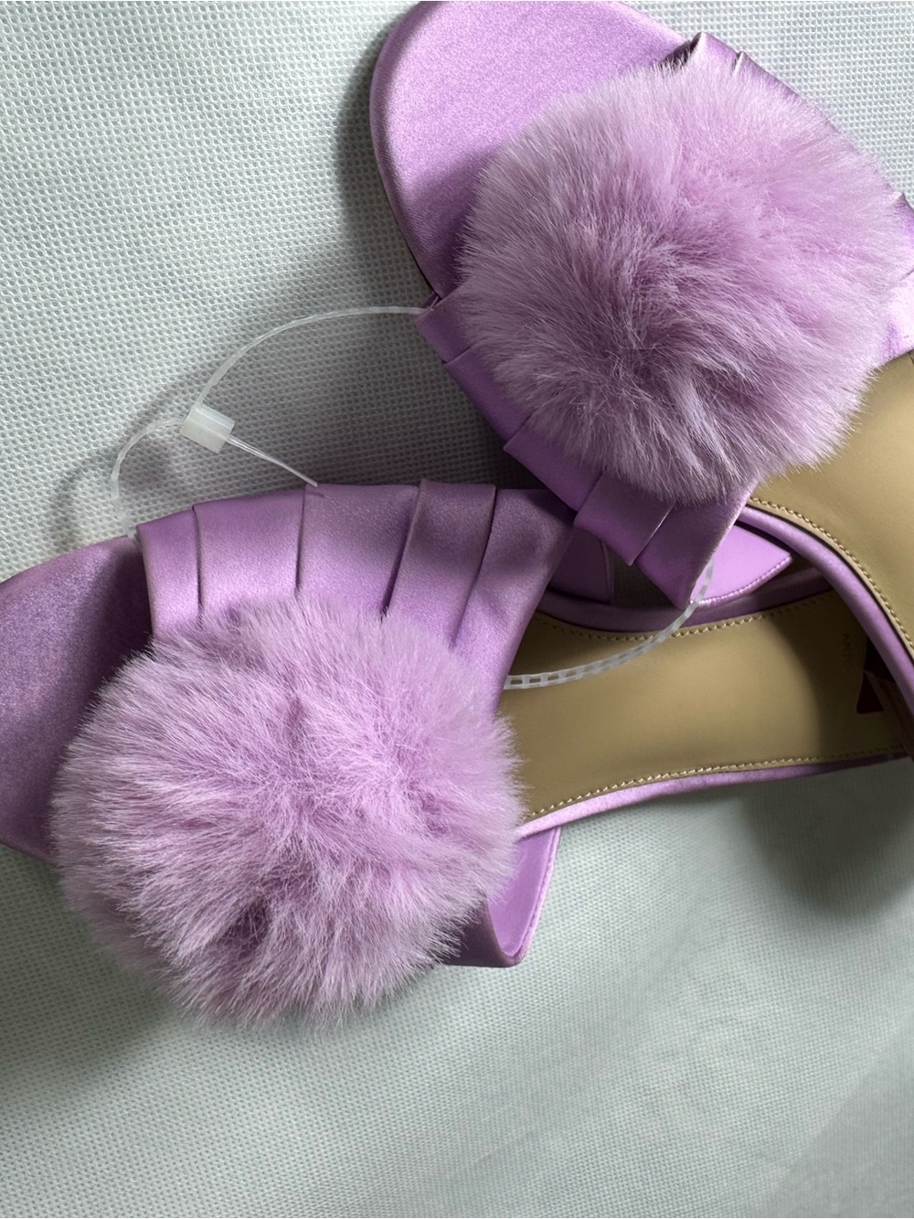 ANTONIO MELANI Lilac Pom-Pom Satin Slide Mules - Picture 9 of 10